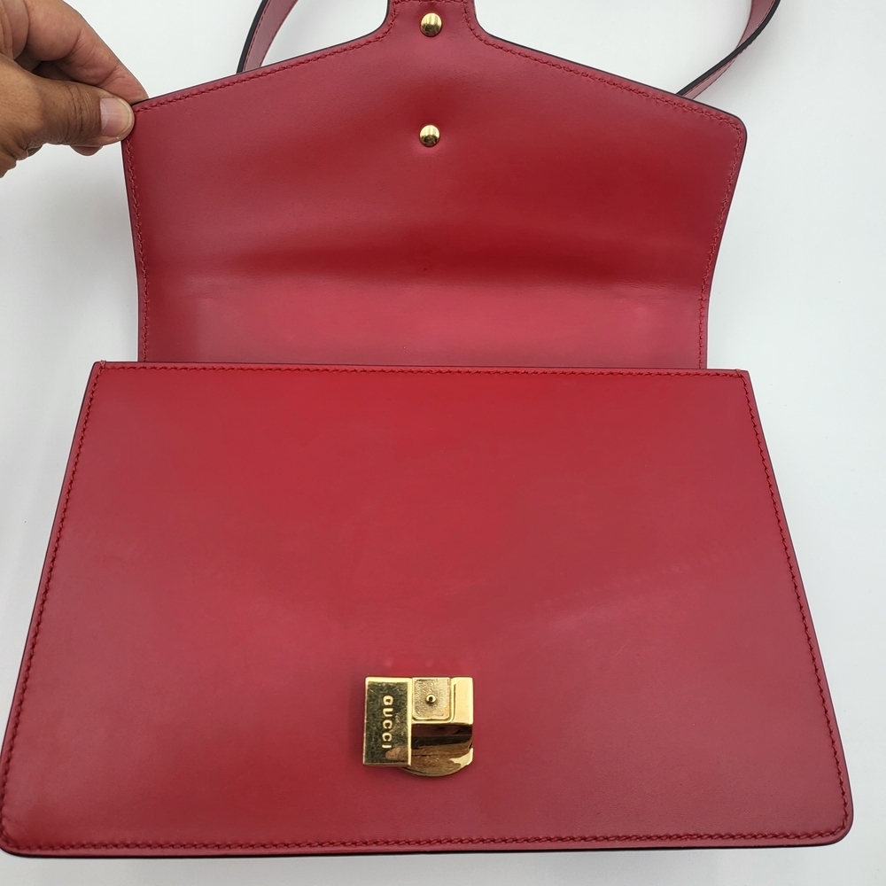 GUCCI Red Calfskin Leather Small Sylvie Shoulder Bag..Authentic.. - Picture 9 of 16